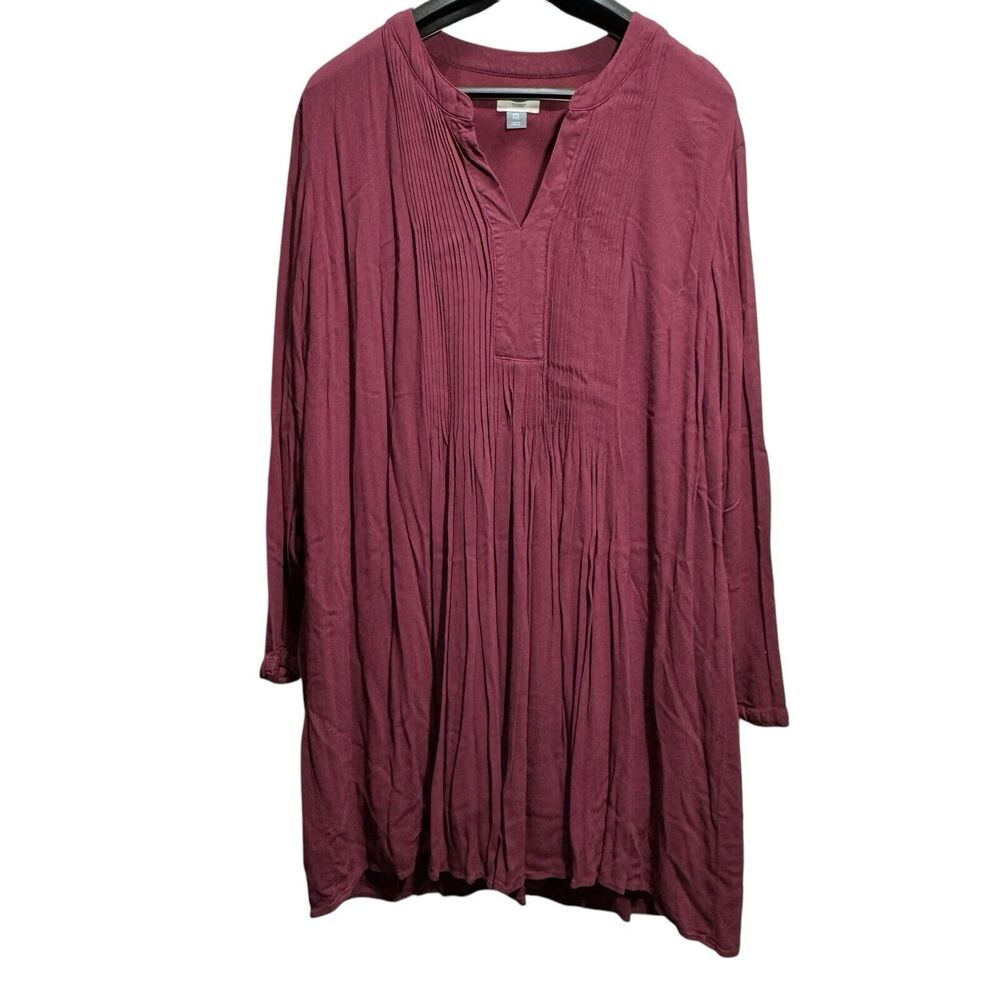 Old Navy Plus Size XXL Burgundy Pin Tuck Pleats Long Sleeve Lined Boho Dress